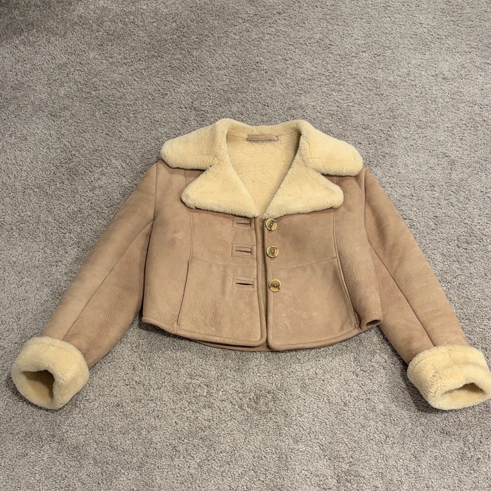 Vintage Matterhorn Women's Tan Shearling cropped Jacket size 14